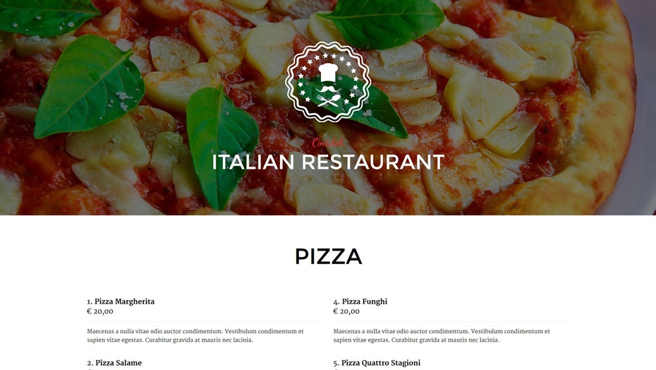 startontwerp Italian restaurant voorbeeld desktop